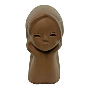 Vintage 1970s TEKT USSR Ceramic Girl Head Figurine Hollow Pottery Sculpture